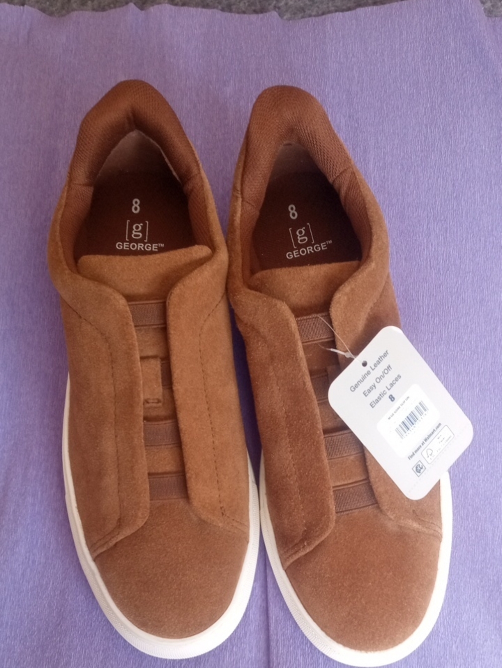 George Men's Brown Suede-Look Slip On Sneakers,Sz 8 (Both), NWT